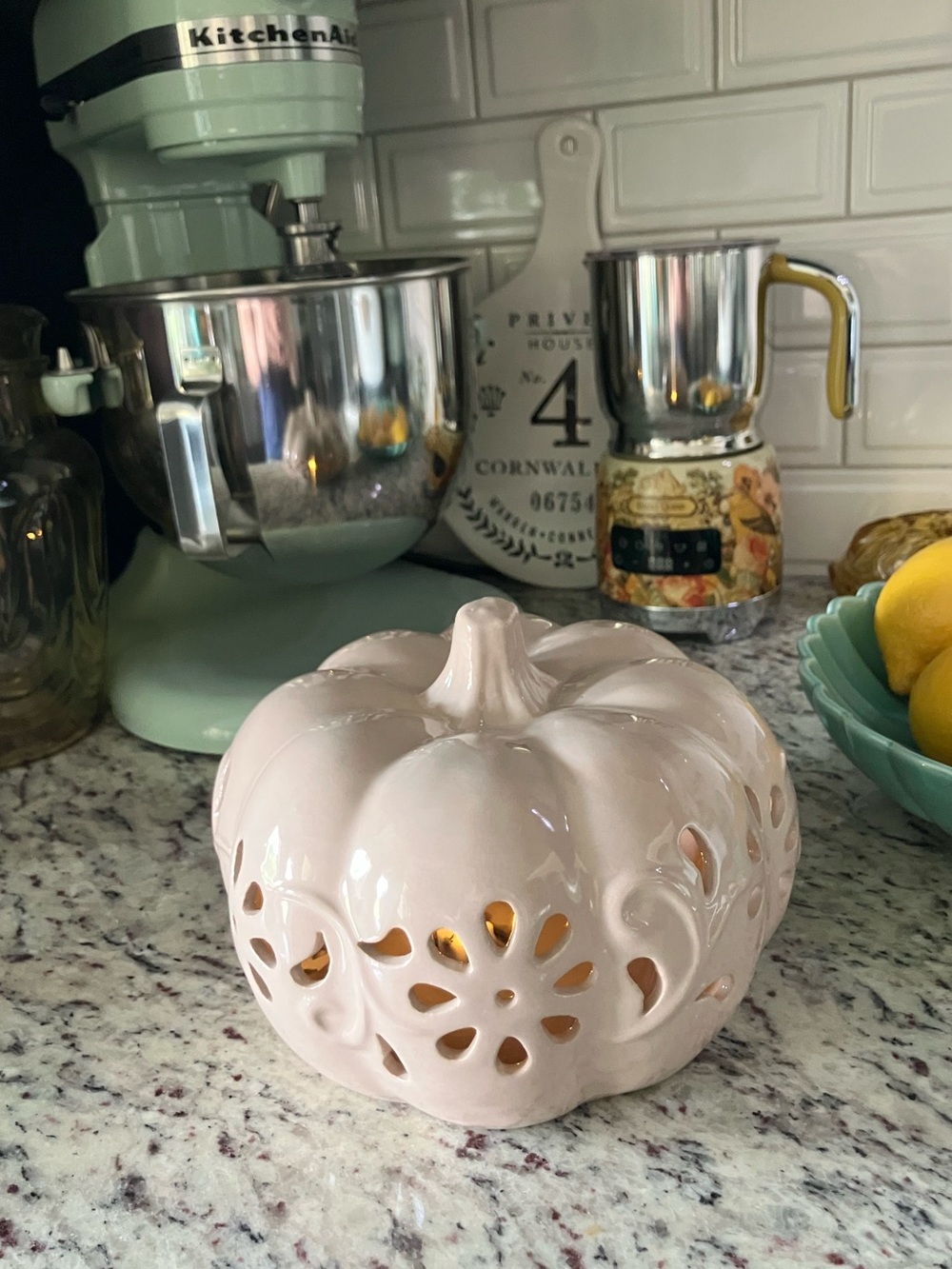 Small Neutral Ceramic Light Up Decorative Pumpkin